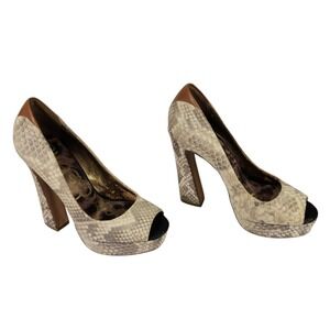 Sam Edelman Snakeskin Tacoma Platform Pumps sz 4.5 Peep Toe High Heel 4.75" Chic